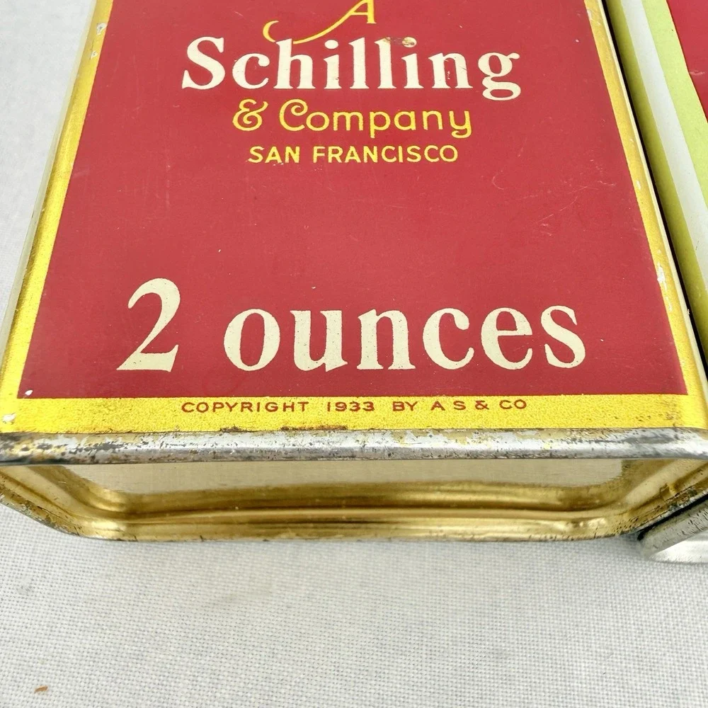 Vintage Spice Tins 1933 Cayenne & Ginger A. Schilling & Co. San Francisco 2 oz
